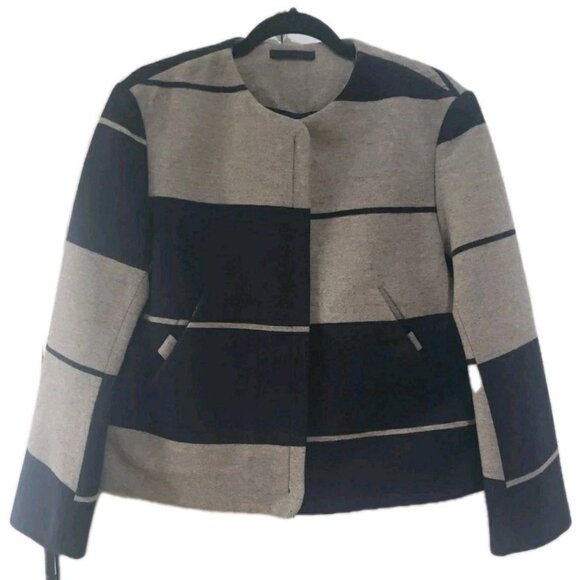 ACNE Studios Wool Jacket Colorblock Womens EU 38 Gray Black US 6 Old Money